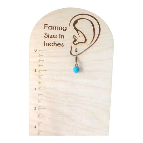 Retro Single Turquoise Bead Rose Gold Leather Lightweight Dangle Earrings - Picture 8 of 9